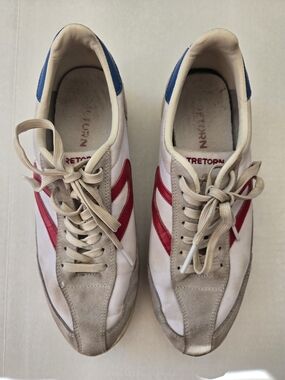 Tretorn White Sneakers with Red Stripes and Blue Heel Tab